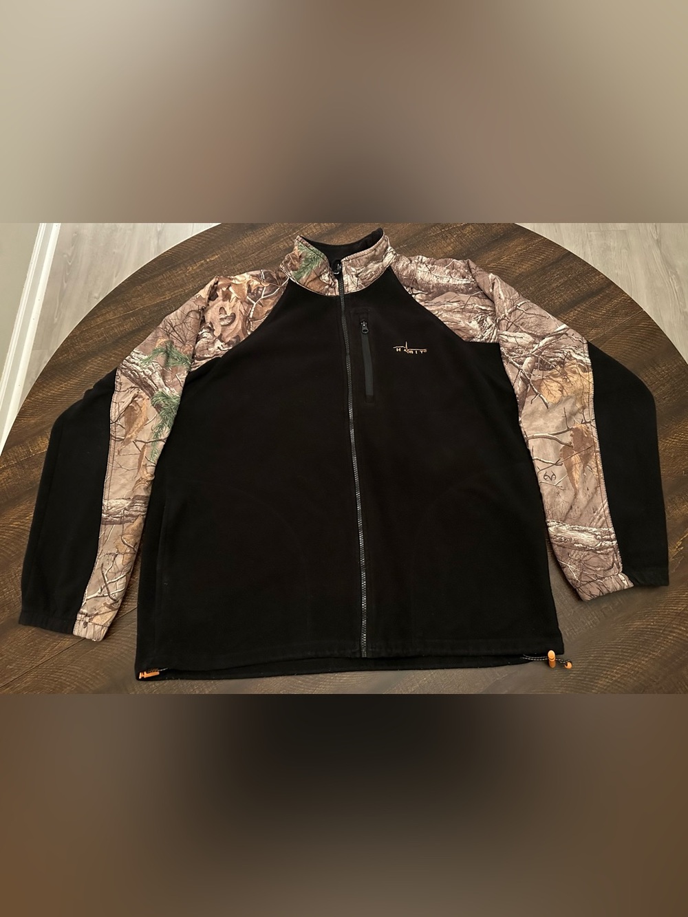 Habit Outdoors Mens Black Fleece Zip Up Realtree Camouflage Sleeve Size Large